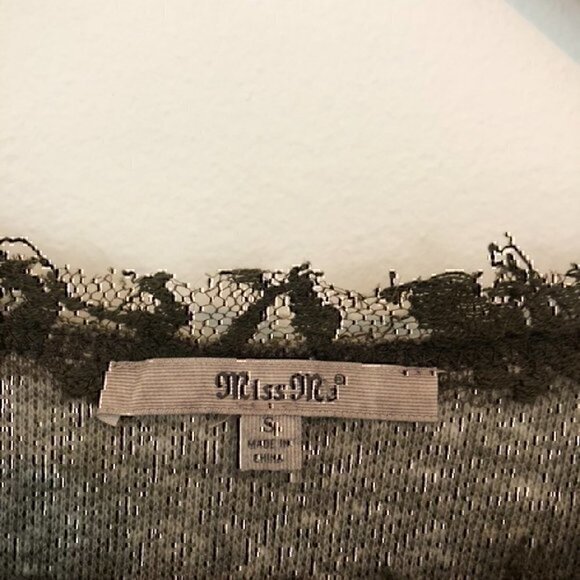 MISS ME Lace Front Sweatshirt Olive Green Pullover Mixed Media Material Crewneck - Picture 8 of 11